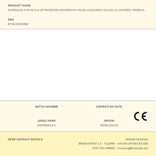 Guirnalda A Pilas Fija 30 Microleds Decorativa Hojas Luz Blanco Calido 2M Colores / Modelos Surtidos