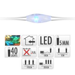 Guirnalda A Pilas, Función Fija, Uso Interior, Multicolor, Cable Alambre Plateado, 40 Leds, 195 Cm