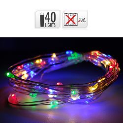 Guirnalda A Pilas, Función Fija, Uso Interior, Multicolor, Cable Alambre Plateado, 40 Leds, 195 Cm