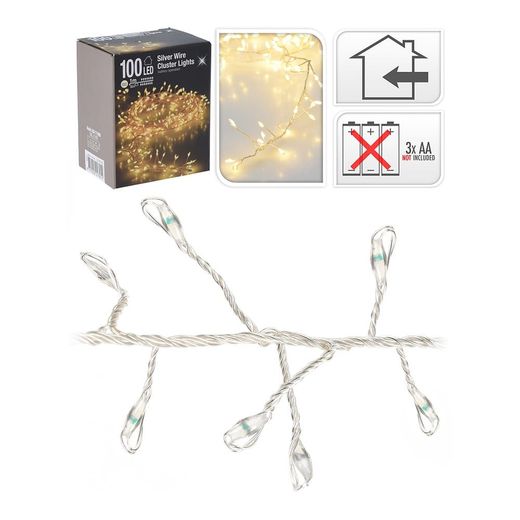 Guirnalda A Pilas, Función Fija, Uso Interior, Tipo Espino, Blanco Cálido, 100 Leds, 1,50 M