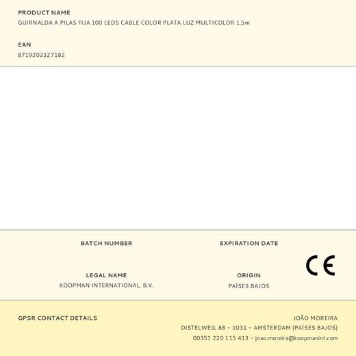 Guirnalda A Pilas, Función Fija, Uso Interior, Tipo Espino, Multicolor, 100 Leds, 1,50 M