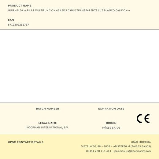 Guirnalda A Pilas, Multifunción, Uso Exterior, Blanco Cálido, Cable Transparente, 48 Leds, 4 M