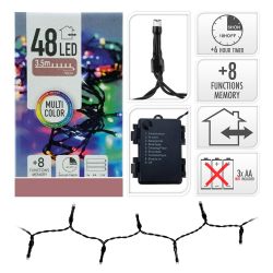 Guirnalda A Pilas, Multifunción, Uso Exterior, Multicolor, Cable Negro, 48 Leds, 4 M