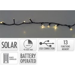Guirnalda Led Solar 240 Leds 13 Funciones Parpadeante Exterior Blanco Cálido Cable Verde 10 M