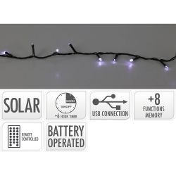 Guirnalda Led Solar 240 Leds 13 Funciones Parpadeante Exterior Blanco Frio Cable Verde 10 M