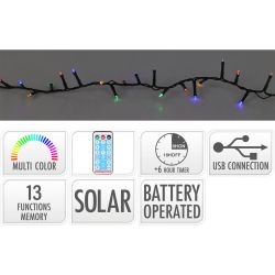 Guirnalda Led Solar 240 Leds 13 Funciones Parpadeante Exterior Multicolor Cable Verde 10 M