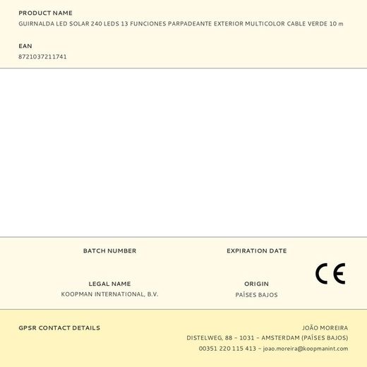 Guirnalda Led Solar 240 Leds 13 Funciones Parpadeante Exterior Multicolor Cable Verde 10 M