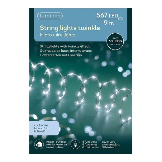 Guirnalda Micro Led Extra Dense 567 Leds Luz Fria Parpadeante Cable Plata 14 M