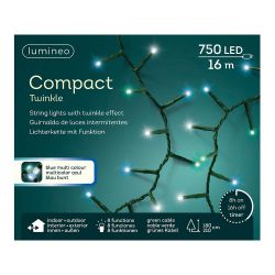 Guirnalda Multifunción, Uso Exterior, Led Compact, Multicolor Azul, Cable Verde, 750 Leds, 21 M