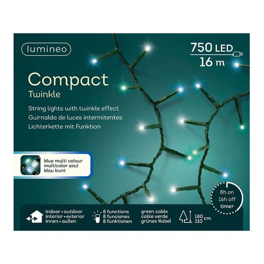 Guirnalda Multifunción, Uso Exterior, Led Compact, Multicolor Azul, Cable Verde, 750 Leds, 21 M