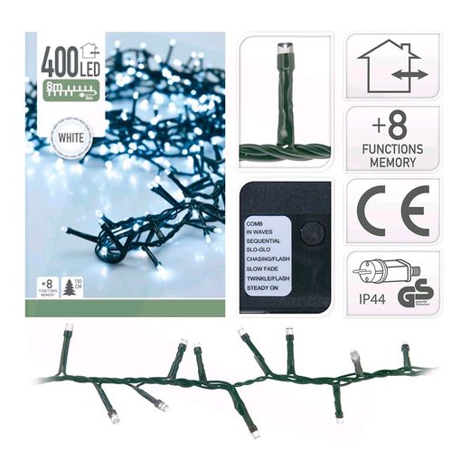 Guirnalda Multifunción, Uso Exterior, Tipo Espino, Luz Fría, 400 Leds, 8 M