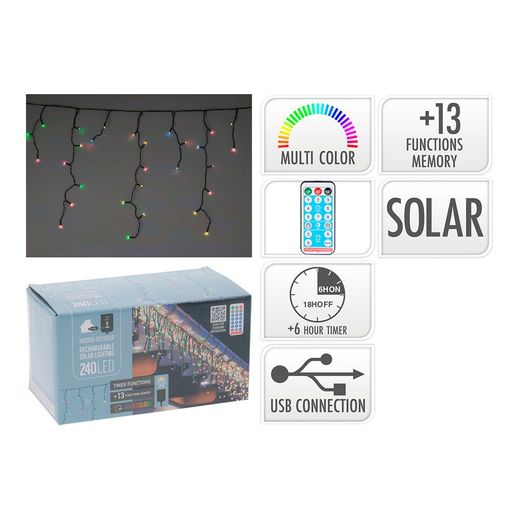 Guirnalda Solar Recargable, 240 Leds, Multifunción, Multicolor, Exterior, 8 M