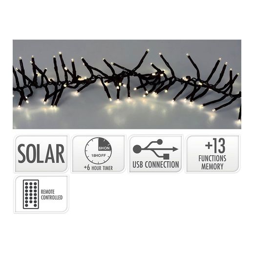 Guirnalda Solar Recargable, 768 Leds, Multifunción, Luz Cálida, Exterior, 5,6 M