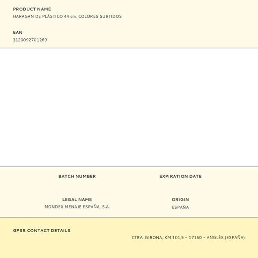 Haragan De Plástico 44 Cm, Colores Surtidos