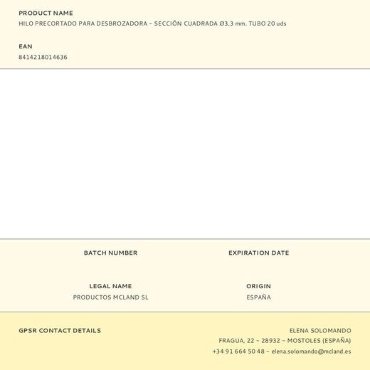 Hilo Para Desbrozadora Precortado, Cuadrado, Ø3,3 Mm. Tubo 20 Uds