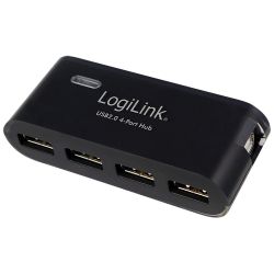 Hub Usb 2.0 De 4 Puertos, Negro - Con Alimentador Y Cable Usb Logilink