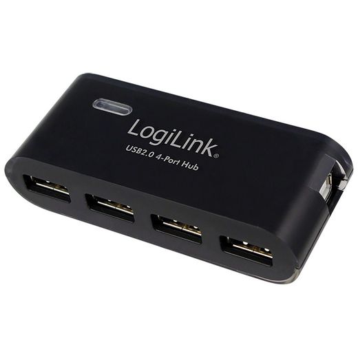 Hub Usb 2.0 De 4 Puertos, Negro - Con Alimentador Y Cable Usb Logilink