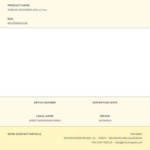 Imán De Neodimio Ø15 X 4 Mm