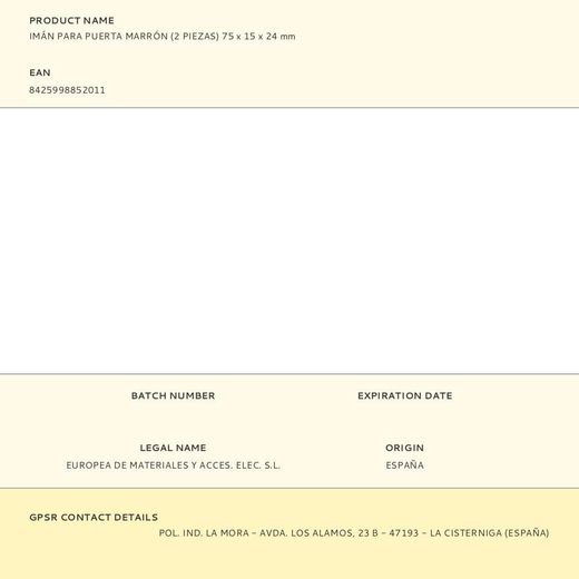 Imán Para Puerta Marrón (2 Piezas) 75 X 15 X 24 Mm