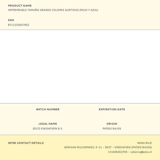 Impermeable Tamaño Grande Colores Surtidos (Rojo Y Azul)