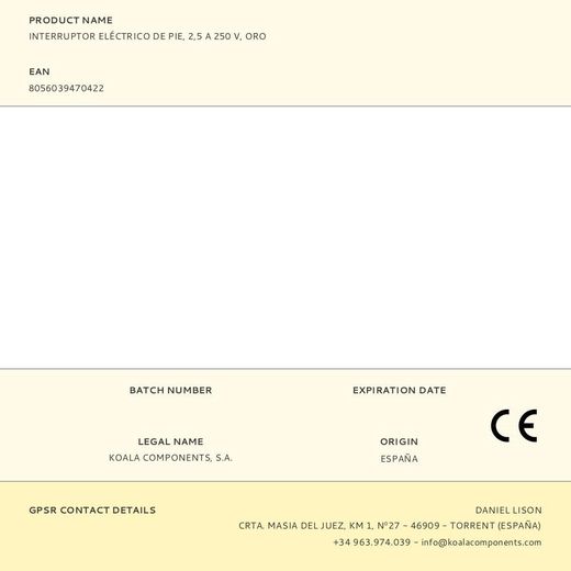 Interruptor Eléctrico De Pie, 2,5 A 250 V, Oro