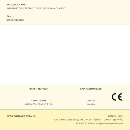 Interruptor Eléctrico De Pié 350Vp Blanco Arditi