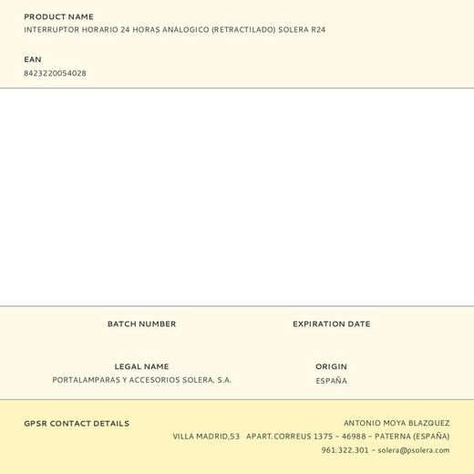 Interruptor Horario 24 Horas Analogico (Retractilado) Solera R24