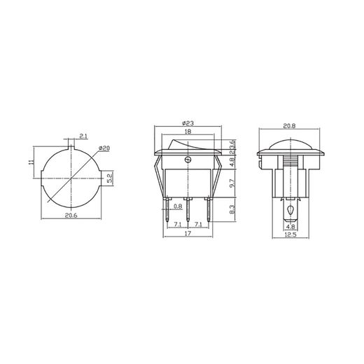 Interruptor Redondo Empotrado 6,5A Negro