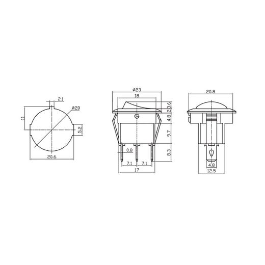 Interruptor Redondo Empotrado 6,5A Negro