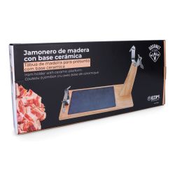 Jamonero Top Line Madera De Caucho Con Base Cerámica 43,8 X 19,5 X 30,5 Cm