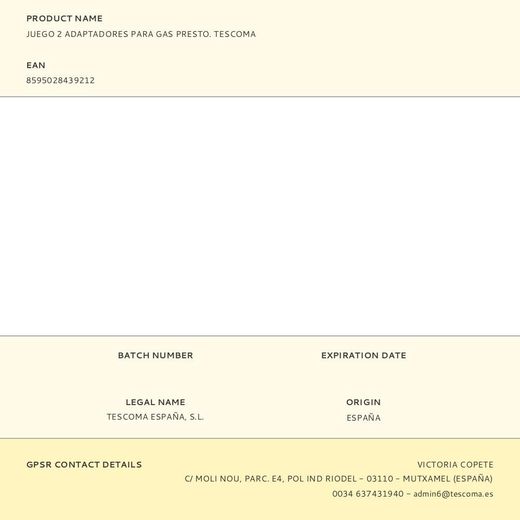 Juego 2 Adaptadores Para Gas Presto. Tescoma