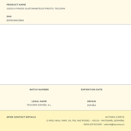 Pinza Sujeta Mantel Presto, 4 Uds