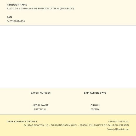 Juego De 2 Tornillos De Sujecion Lateral (Envasado)