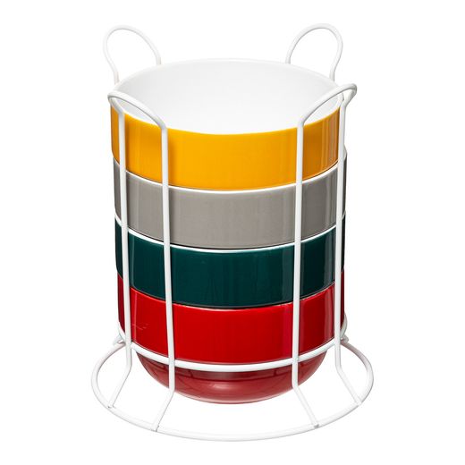 Tazones Modelo Petit Déjuni Colores Surtidos 500 Ml, 4 Uds + Soporte