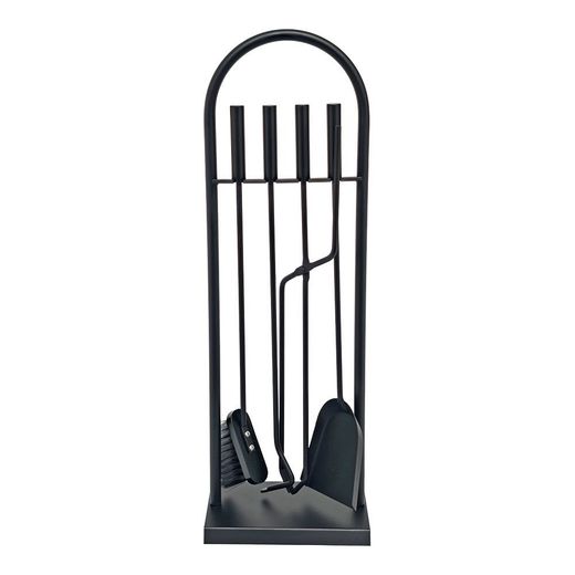 Juego De Chimenea De 4 Piezas Con Soporte, Color Negro, 23 X 68 Cm
