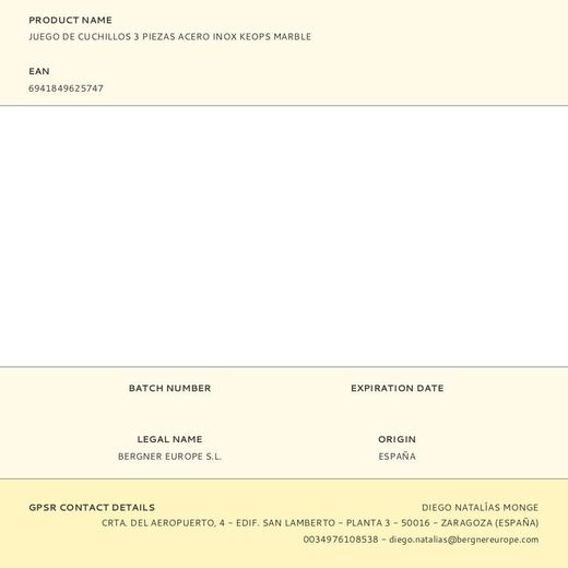 Juego De Cuchillos 3 Piezas Acero Inox Keops Marble