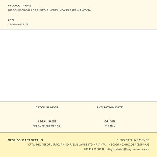 Juego De Cuchillos 7 Piezas Acero Inox Dresde + Tacoma