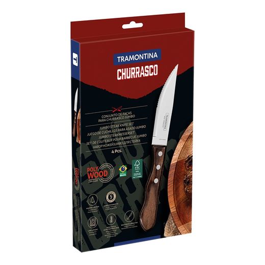 Cuchillos De Asado Jumbo Polywood Castaño 12,2 Cm, 4 Uds