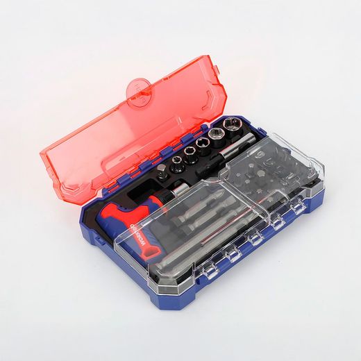 Juego De Puntas Y Vasos Con Mini Mango Carraca T, 28 Piezas