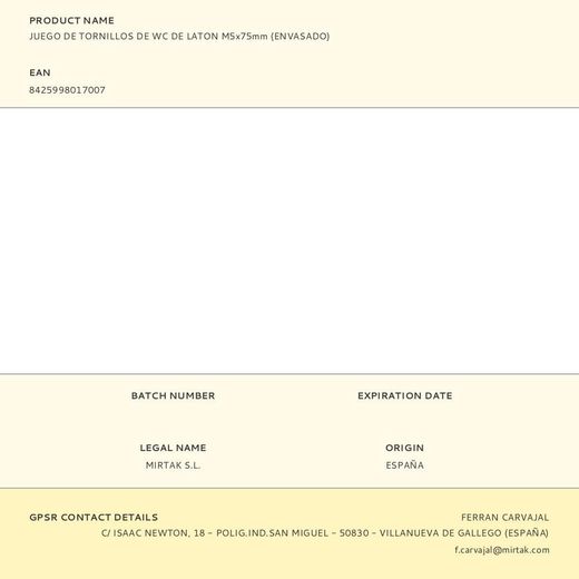 Juego De Tornillos De Wc De Laton M5X75Mm (Envasado)