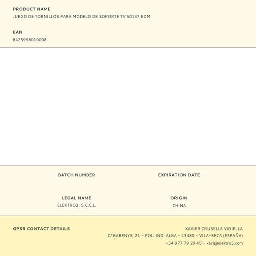 Juego De Tornillos Para Modelo De Soporte Tv 50137 Edm
