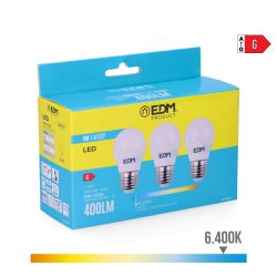 Kit 3 Bombillas Esfericas Led E27 5 W 400 Lm 6400 K Luz Fria Ø4,5 X 8 Cm