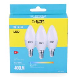 Kit 3 Bombillas Vela Led E14 5 W 400 Lm 6400 K Luz Fria Ø3,6 X 10 Cm