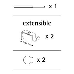 Kit Barra Cortina Anillo Cromo Extensible De 110 - 200 Cm