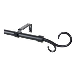 Kit Barra Cortina Báculo Negro Extensible De 110 - 200 Cm