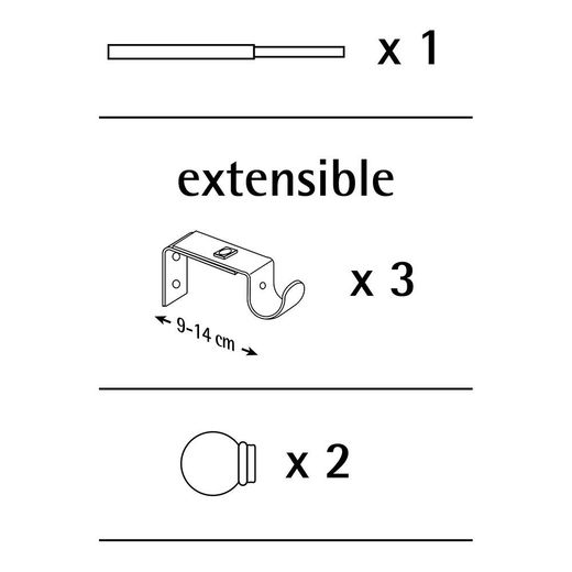 Kit Barra Cortina Báculo Plata Extensible De 160 - 300 Cm