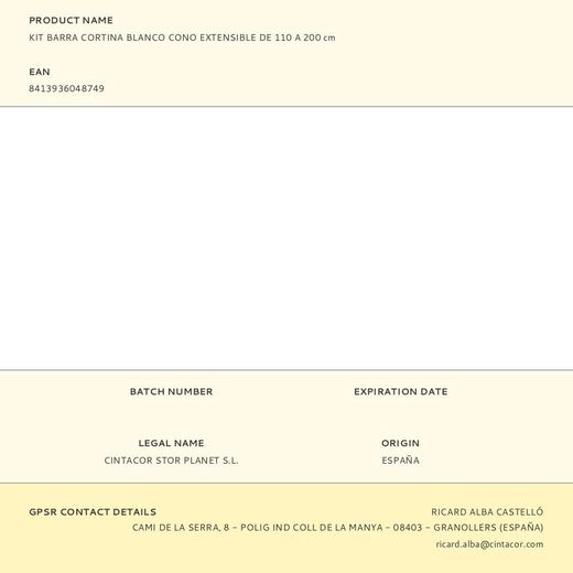 Kit Barra Cortina Blanco Cono Extensible De 110 A 200 Cm