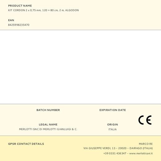 Kit Cordon 2 X 0,75 Mm, 120 + 80 Cm, 2 M, Algodon