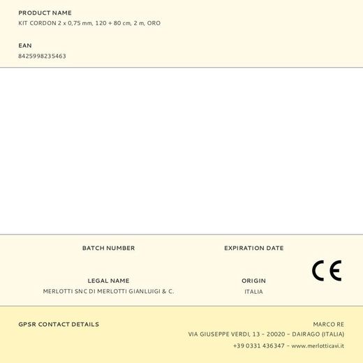 Kit Cordon 2 X 0,75 Mm, 120 + 80 Cm, 2 M, Oro