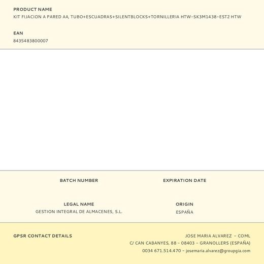 Kit Fijacion A Pared Aa, Tubo+Escuadras+Silentblocks+Tornilleria